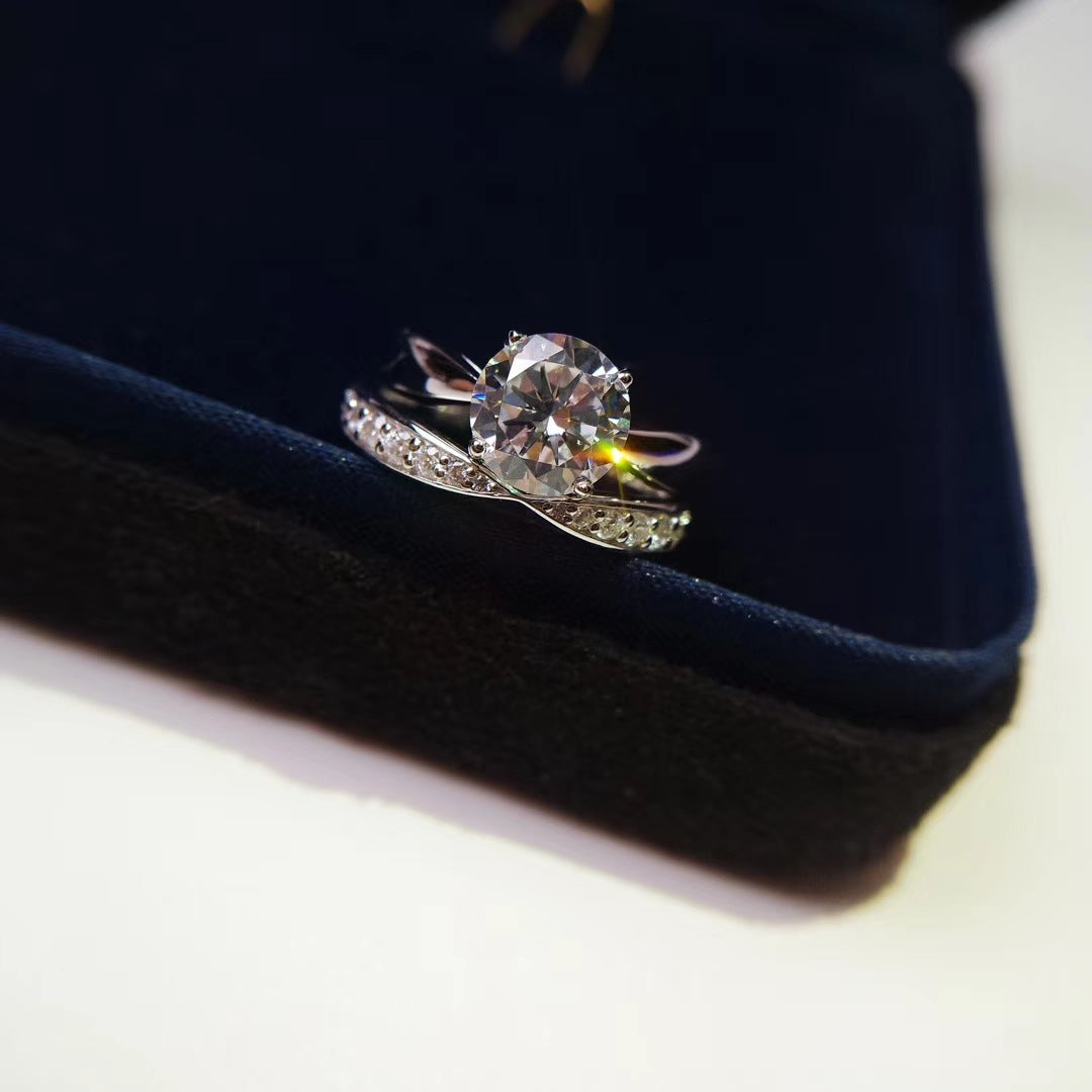 Women's Half Circle Diamond In The Debris Fashion S925 Sterling Silver Ring