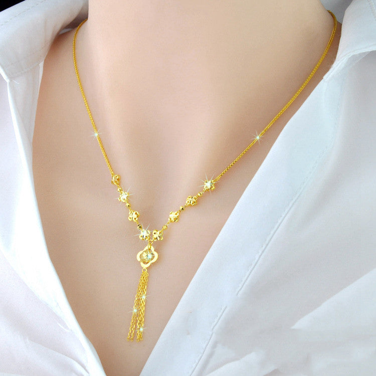 925 Sterling Silver 18K Color Gold Necklace Gold four leaf
