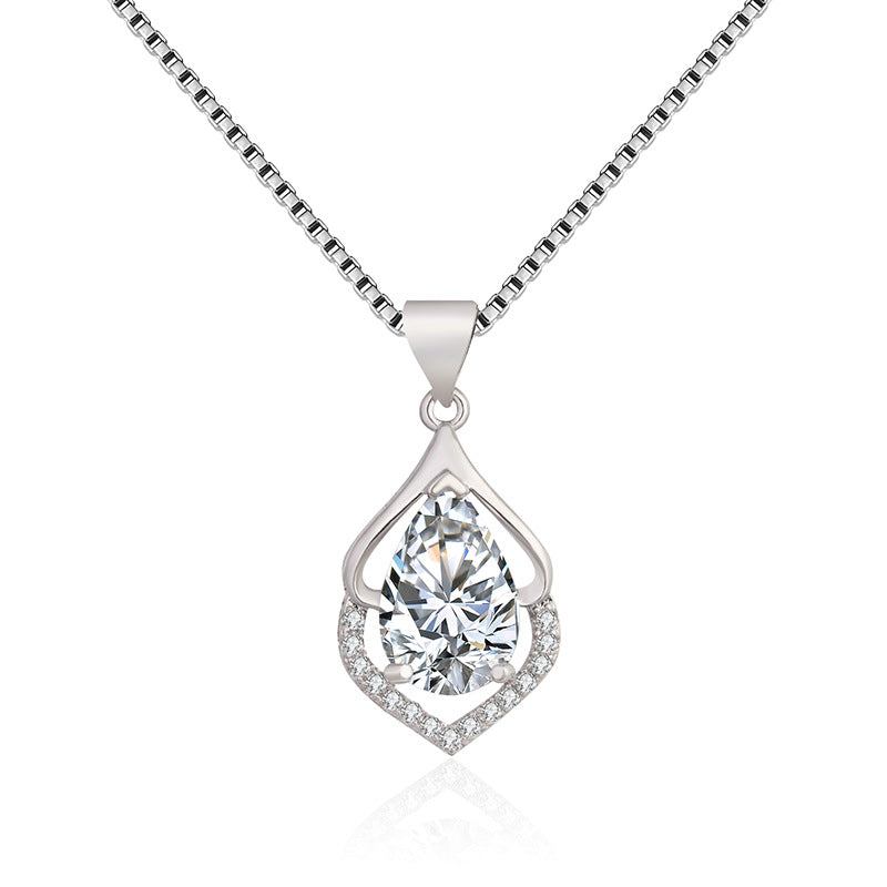 European And American Style New Colored Gems Water Drop Pendant Clavicle Chain White Diamond Pendant