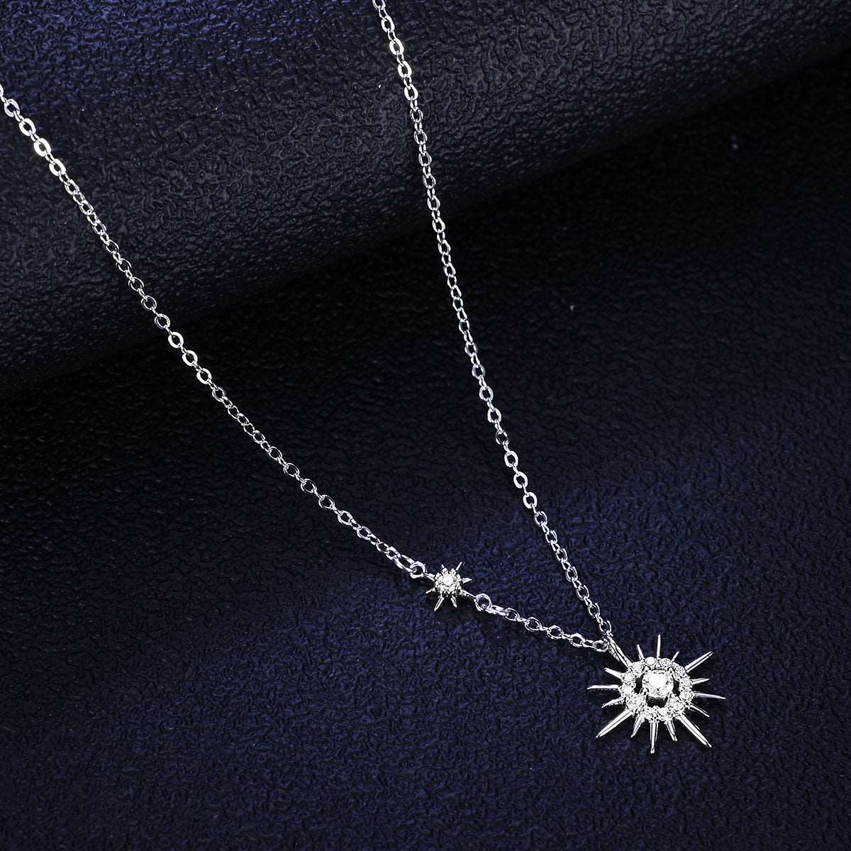 925 Silver Pendant Moissanite Korean Style Star Moon Necklace Women's Six-pointed Star