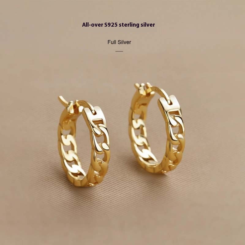 S925 Sterling Silver Chain Ear Ring Women's Hollow Design Earrings