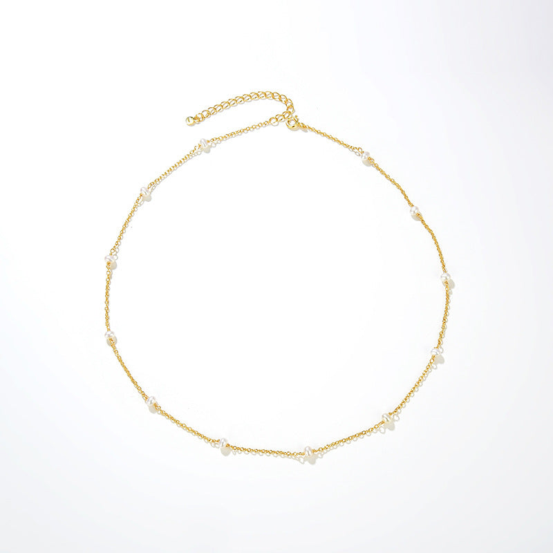 Women's Korean-style Simple All-match Natural Freshwater Pearl Necklace 925 Silver