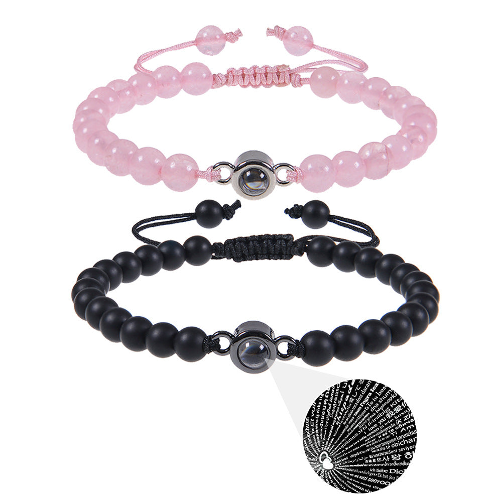 One Hundred Languages Projection Turquoise Bracelet Frosted stone pink crystal