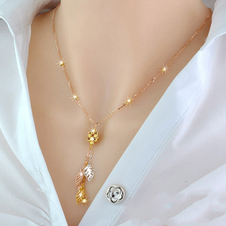 925 Sterling Silver 18K Color Gold Necklace Color Gold color leaf