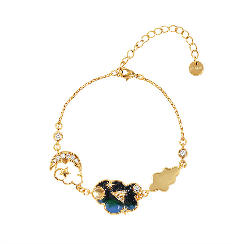 Starry Sky Gold-plated Enamel Glaze Star Moon Cloud Dream Necklace Sweater Chain Bracelet