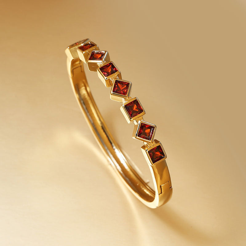 Geometric Square Inlaid Color Diamond Bracelet For Women D 052 Red