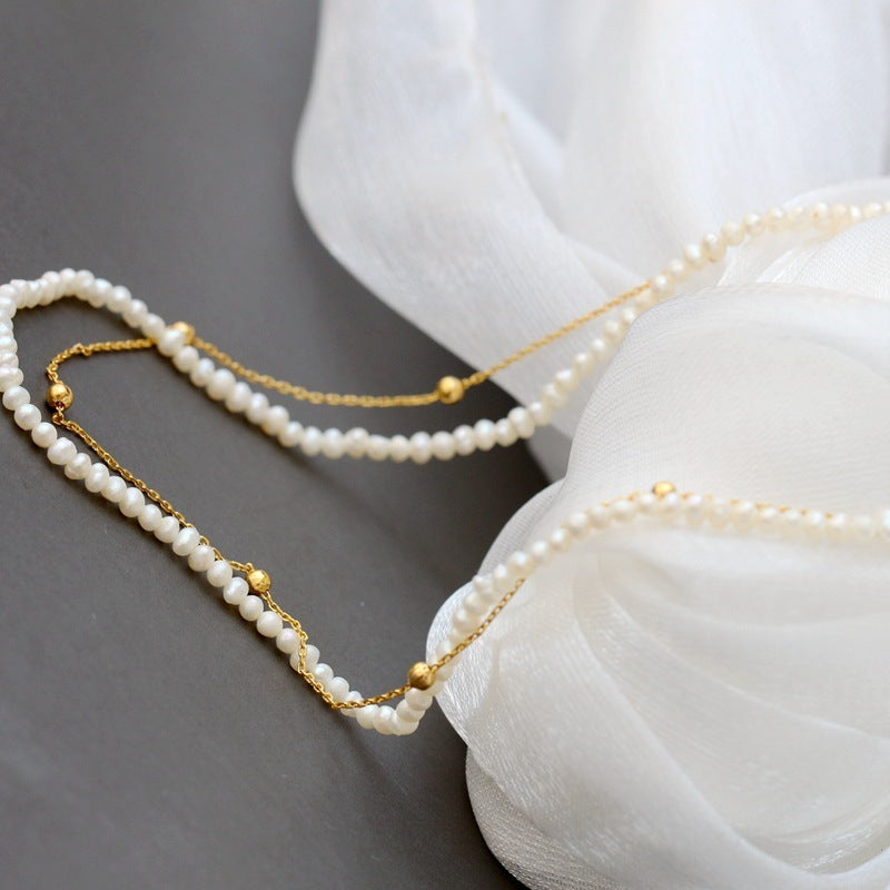 Fashion Lady With Natural Small Pearl Gold-plated Necklace