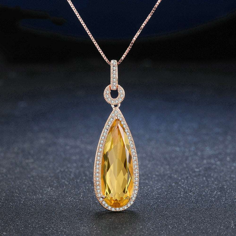 Citrine Rose Gold Pendant Necklace