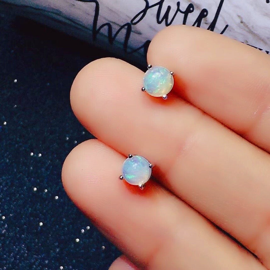 Natural Colorful Opal Stud Earrings Women S925 Sterling Silver