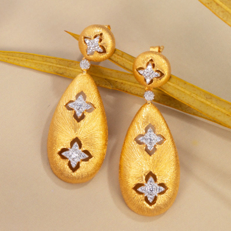 Vintage Court Style Clover S925 Silver Gold Plated Earrings