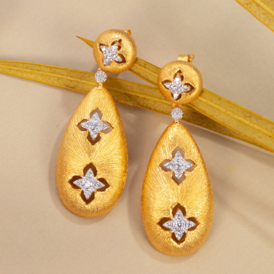 Vintage Court Style Clover S925 Silver Gold Plated Earrings