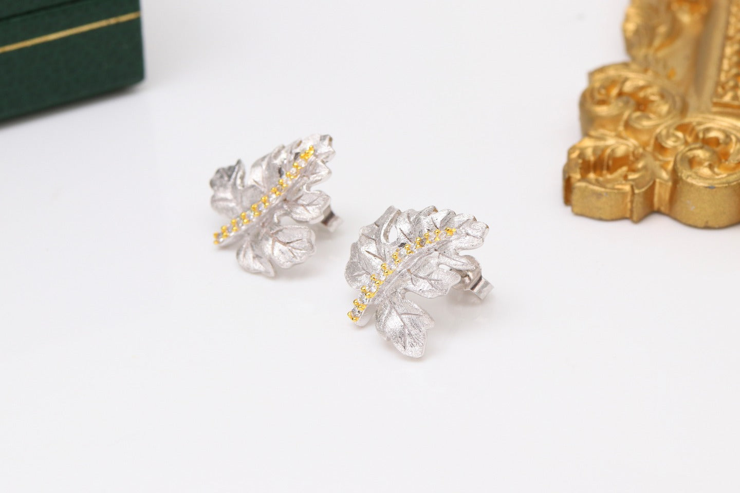 925 Silver Gilded Leaf Earrings