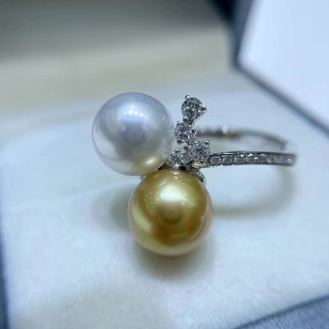 Women's Sea Australian White Golden Balls Diamond Ring