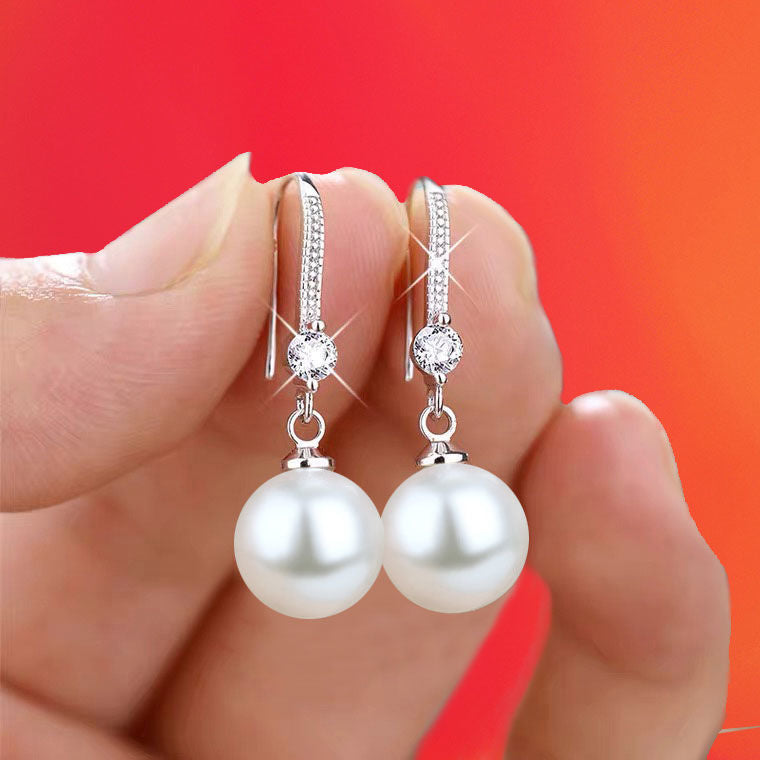 Fashion Women's Simple And Elegant Earrings Diamond White Pearl