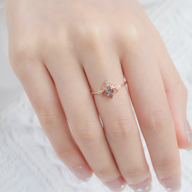 Color-changing Gemstone Ring Court Luxury S925 Silver Plated Jewelry