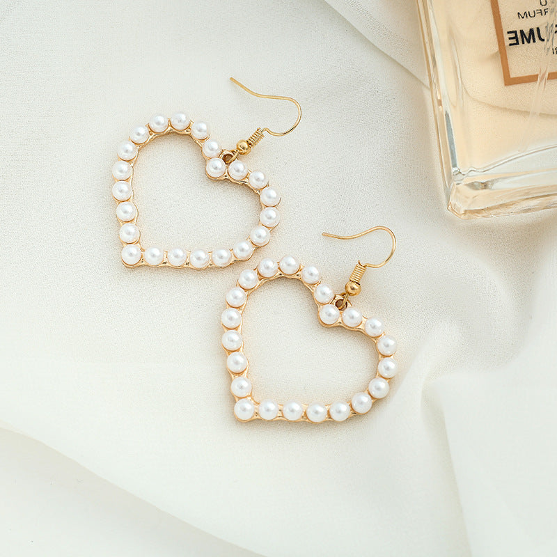 Versatile Peach Heart Diamond Earrings For Women Ear hook style pearl