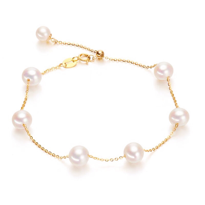 18k Gold Bead Bracelet White