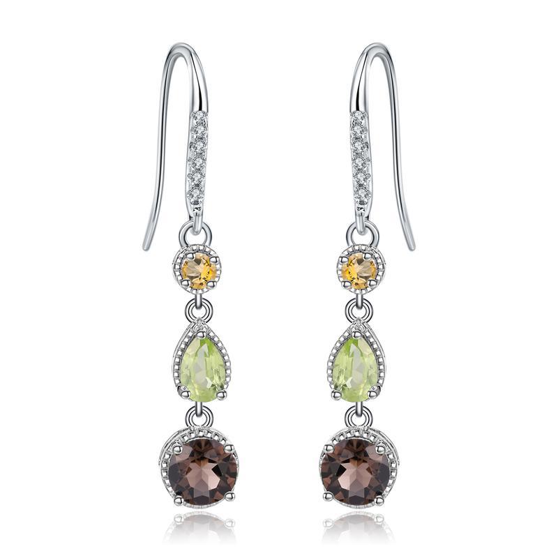 Fashionable Elegant Natural Gemstone Earrings S925 Silver Natural Olivine Crystal