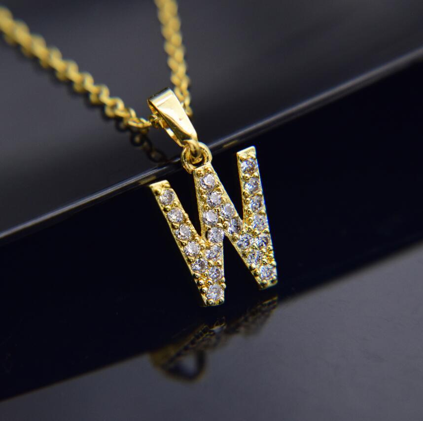 Gold-plated brass necklace Letter W