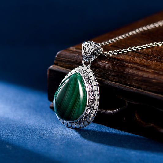 Retro Green Pendant Female S925 Silver Drop-shaped