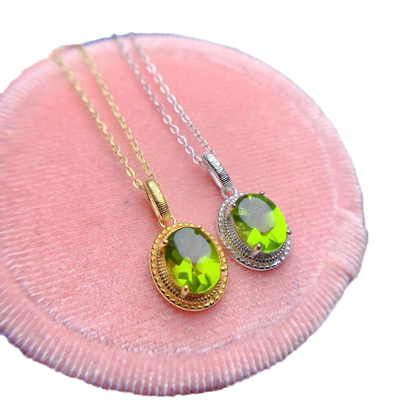 Inlaid Natural Plain Olivine Pendant Necklace