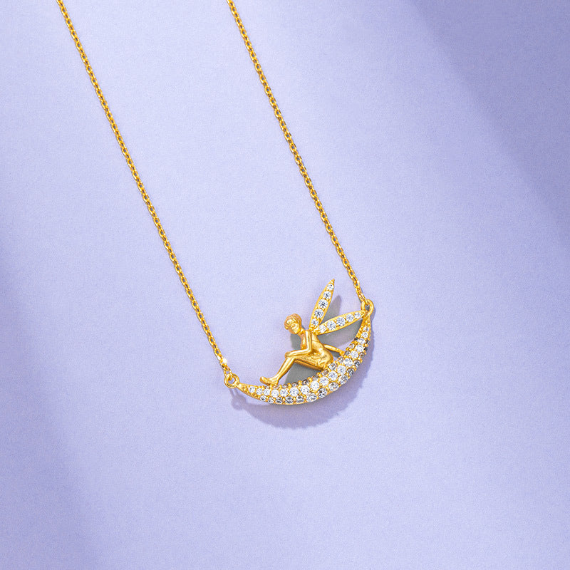 Simple 24k gold plated angel necklace