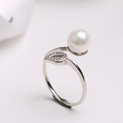 Pearl Ring women's single opening adjustable ring White Silver