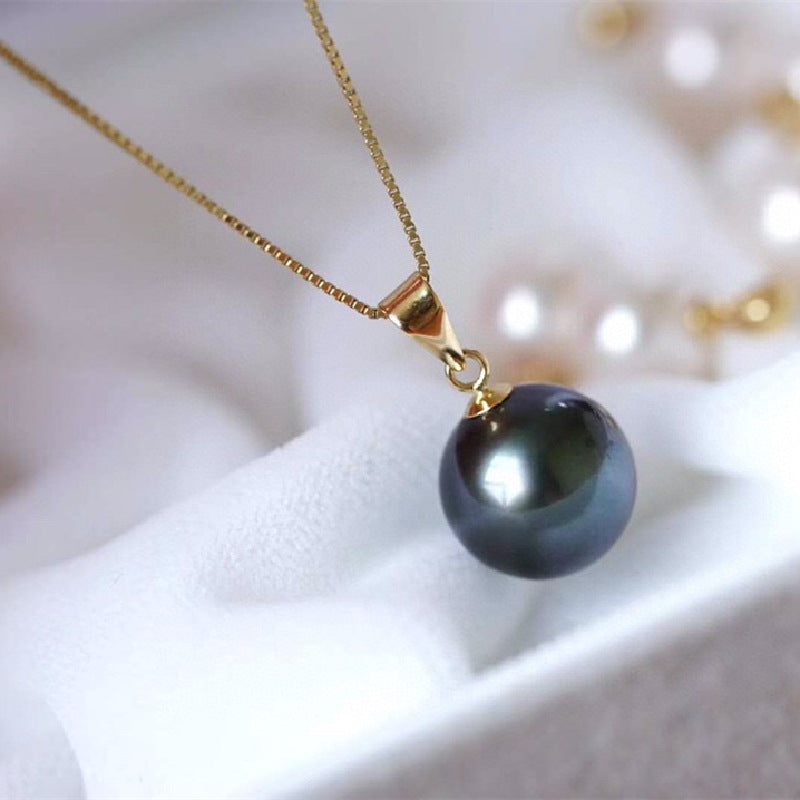 18K Gold Inlaid Natural Freshwater Black Pearl Necklace