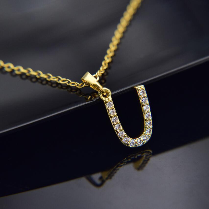 Gold-plated brass necklace Letter U