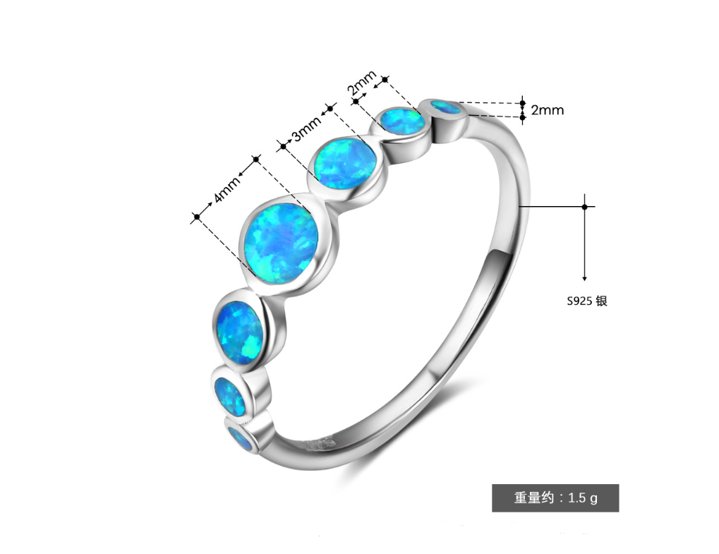 Sterling Silver Multiple Round Blue Opal Stone Rings