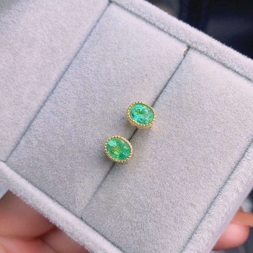 925 Silver Inlaid Emerald Stud Earrings