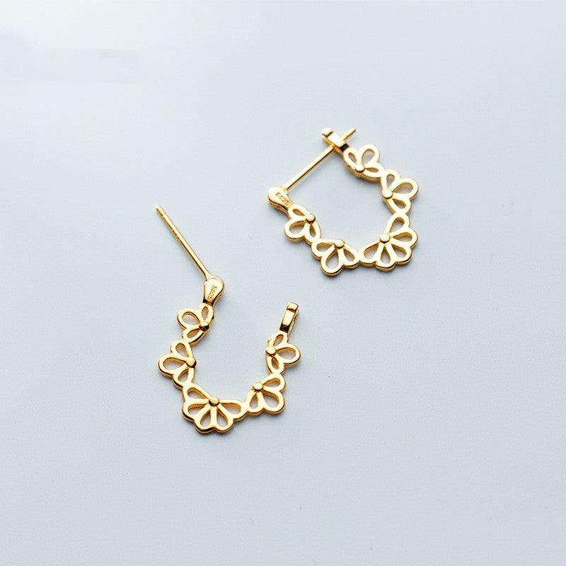 S925 Silver Ear Clip Female Hollow Flower A Pair Of Golden Style 925 Silver