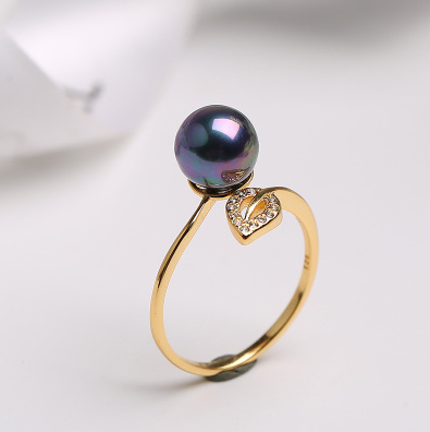 Pearl Ring women's single opening adjustable ring Green Gold