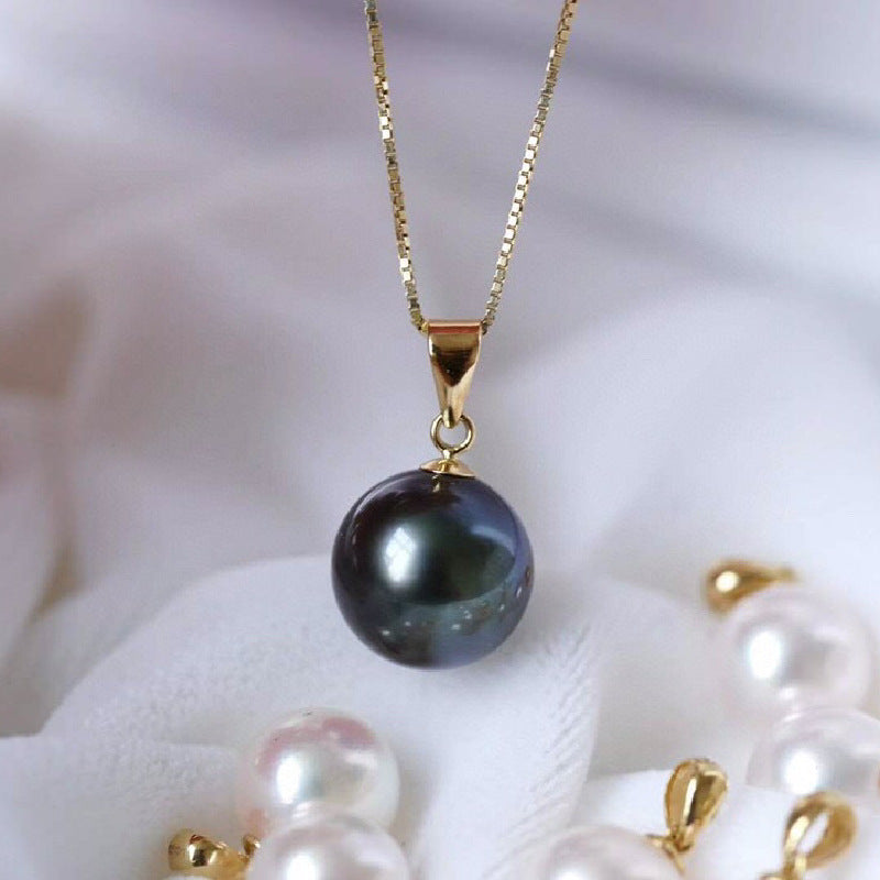 18K Gold Inlaid Natural Freshwater Black Pearl Necklace