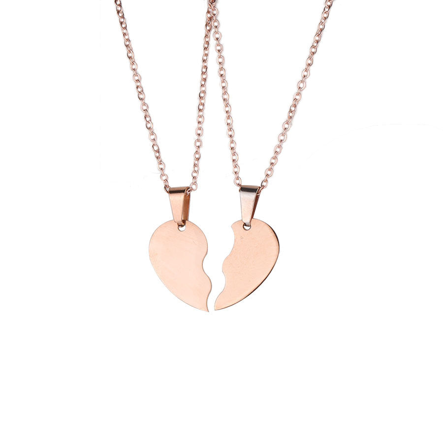 Stainless Steel Love Puzzle Necklace Set Rose Gold