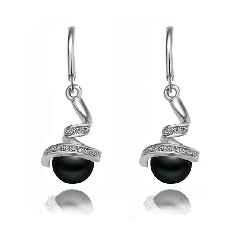 Twisted snake pearl Earrings Silver black