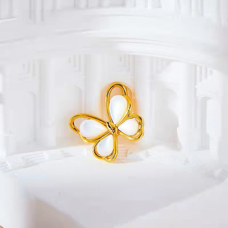 18K Gold White Shell Butterfly Pendant Niche Design