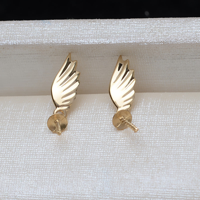 Gold Angel Wings Earrings AU750 Wing Earrings Female 7-10mm Pearl Hollow 3166 Gold