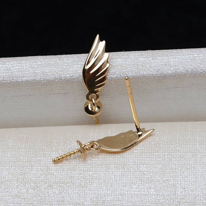 Gold Angel Wings Earrings AU750 Wing Earrings Female 7-10mm Pearl Hollow 3166