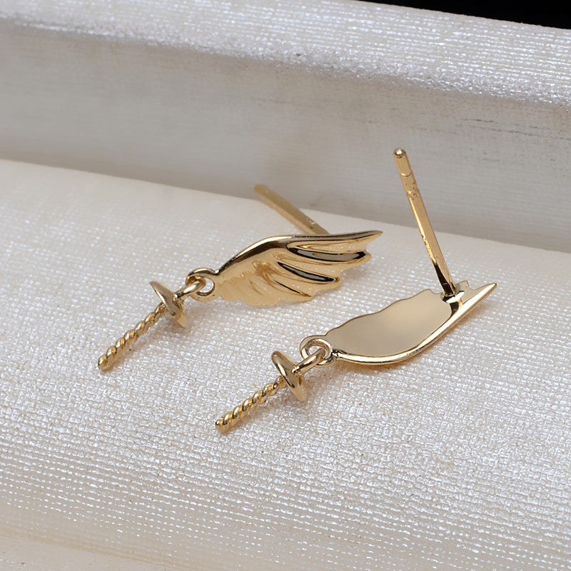 Gold Angel Wings Earrings AU750 Wing Earrings Female 7-10mm Pearl Hollow 3166