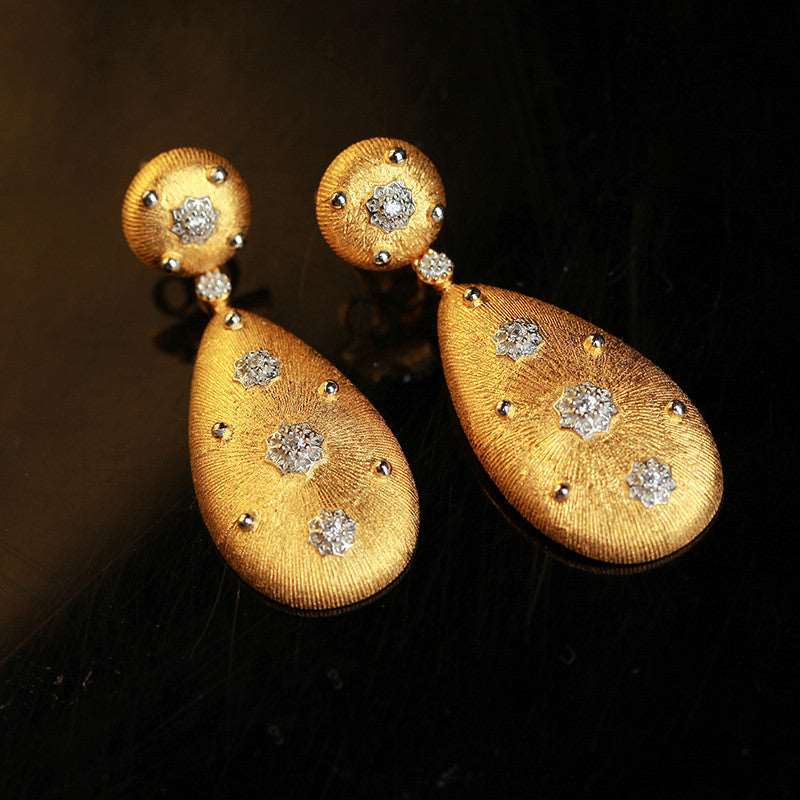 Brushed Water Drop Design Earrings S925 Silver Gold Plated Brushed Earrings Women Gold