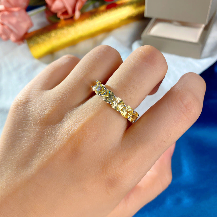 Sterling Silver Sparkling 1 Row Full 5x5mm High Carbon Diamond Finger Rings For Women Wedding Party Fine Jewelry