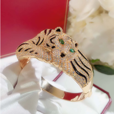 Fashion Big Leopard Full Rhinestone Bracelet Ring Set Gold