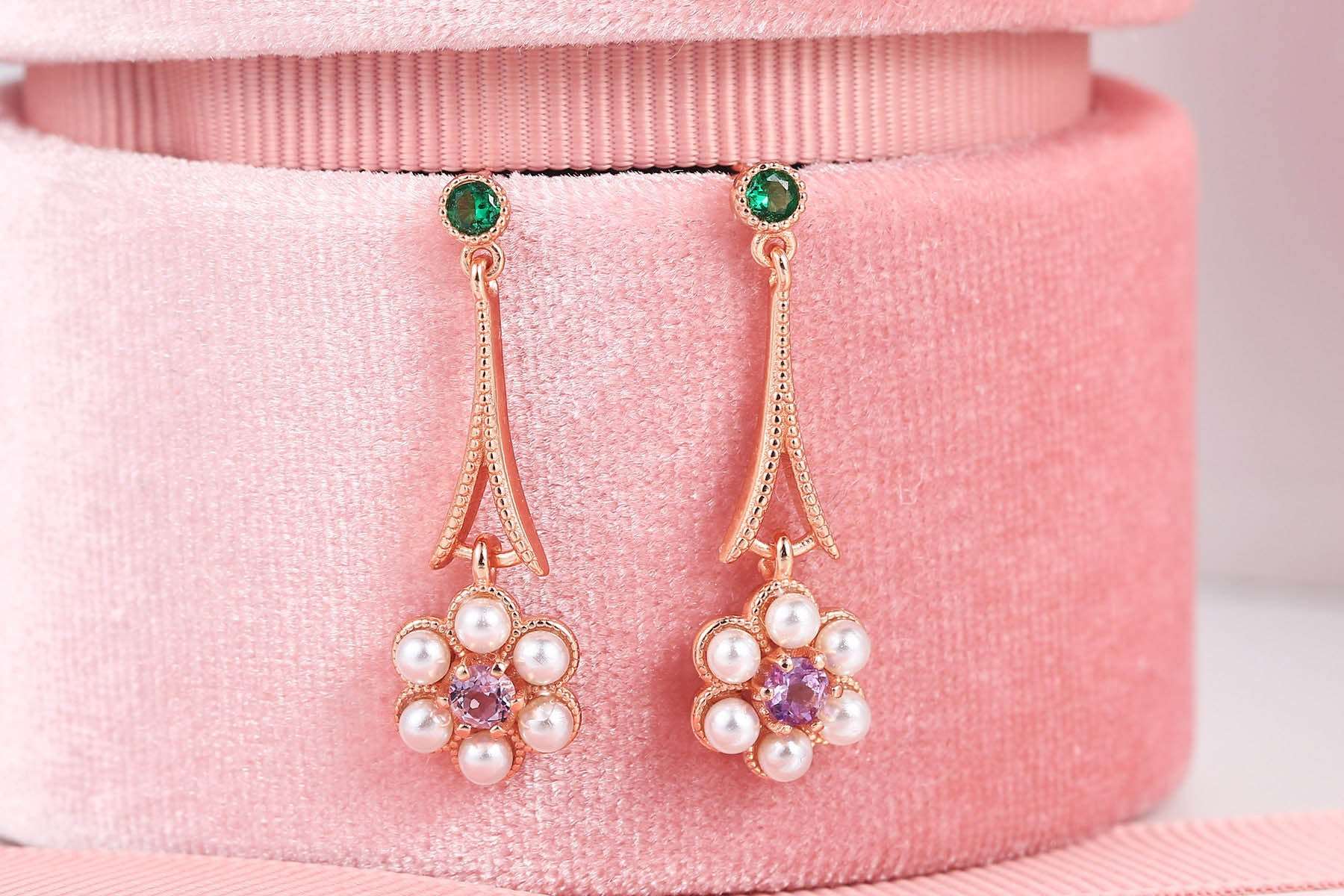 Color Treasure Jewelry Natural Amethyst Tassel Plum Shape Earring