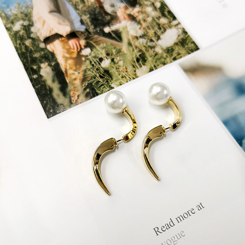 Shape Pearl Metal Multi-wearing Method Earrings Niche Temperament Simple Earrings Golden A pair