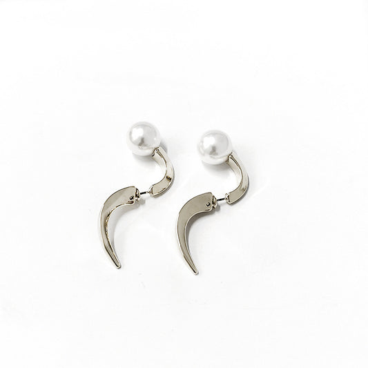 Shape Pearl Metal Multi-wearing Method Earrings Niche Temperament Simple Earrings Silver A pair