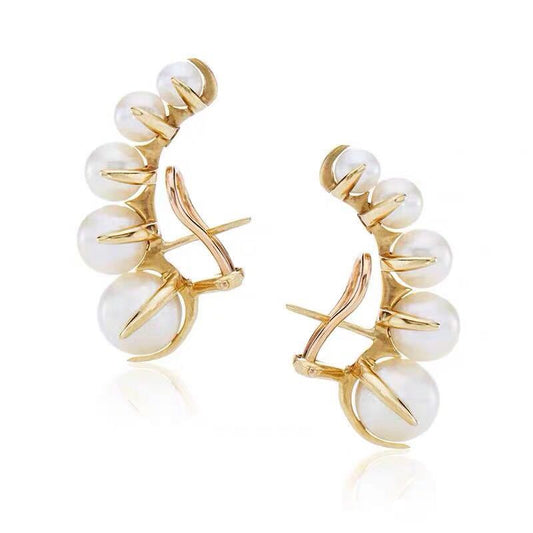 Brass Vacuum Plating 18K Gold Gradient Pearl Ear Clip Earrings Women Gold