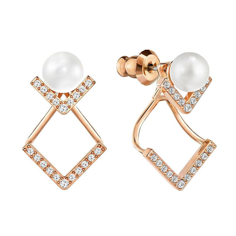 Elegant Temperament, All-Match, A More Elegant And Intellectual Pearl Jewelry With Diamonds Earrings 1 gold