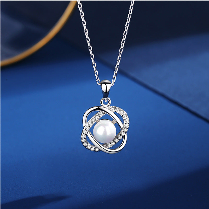 Fashion Four Leaf Clover Pearl Necklace Clavicle Chain Pendant Jewelry White gold Necklace