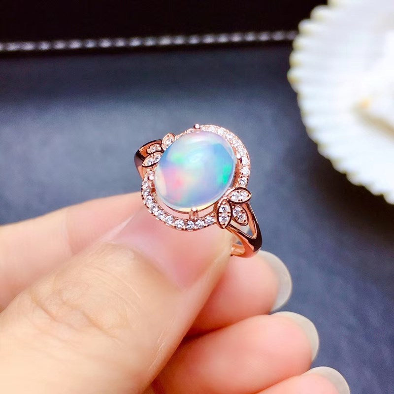 S925 Silver Plated 18k Gold Opal Ring Fire Color